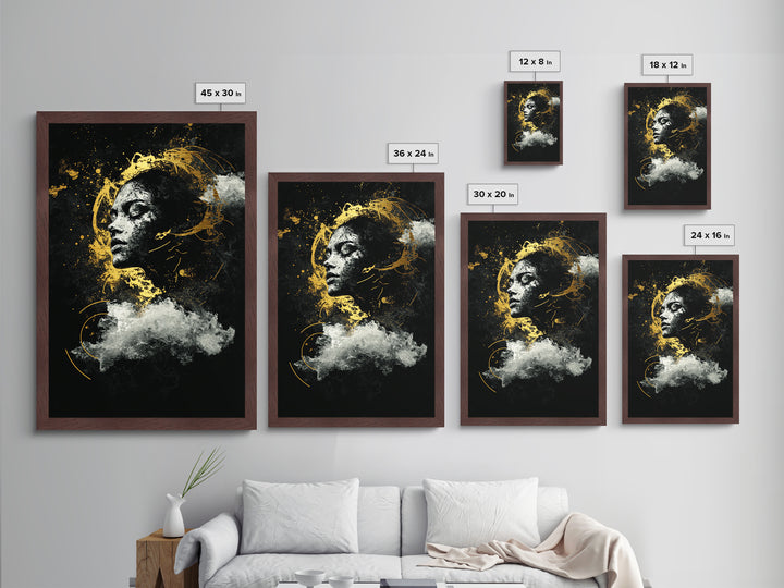 Ghostly Spirit Metallic Gold Art Halloween Wall Decor, Spooky Metal Art Haunted Portrait Of Dreams, Framed In Real Wood Elegance