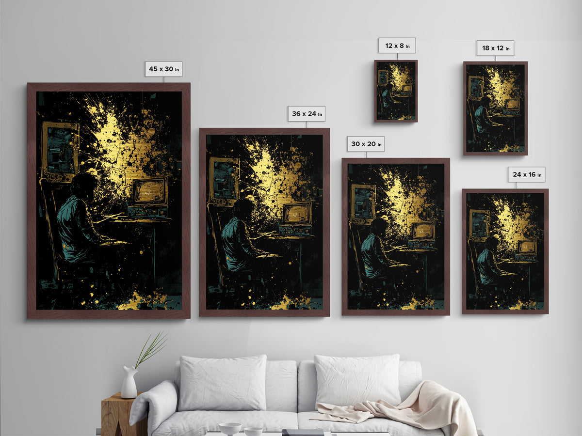 Haunted Horror Scene Metallic Gold Art Metal Art | Creepy Halloween Wall Decor in Real Wood Frame Gothic Spooky Season Print
