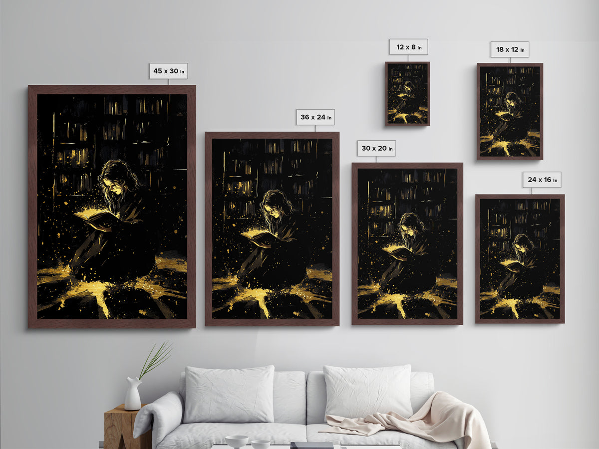 Dark Gothic Character Metallic Gold Art Metal Art | Haunted Spooky Season Wall Decor with Natural Wood Frame for Creepy Halloween