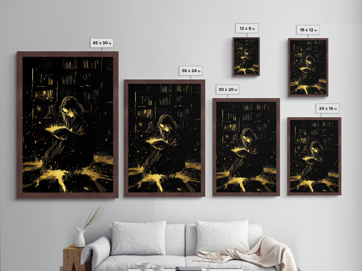 Dark Gothic Character Metallic Gold Art Metal Art | Haunted Spooky Season Wall Decor with Natural Wood Frame for Creepy Halloween