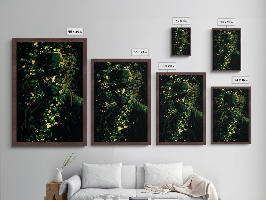 Mystical Haunted Garden Metallic Gold Art Metal Art | Spooky Halloween Wall Print in Real Wood Framed Design Gothic Horror Decor