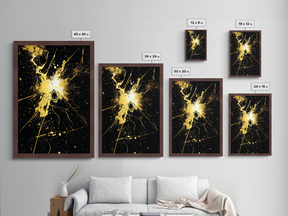 Screaming Ghost Explosion Metallic Gold Art Metal Art Halloween Wall Decor Haunted Horror Spooky Spirit in Real Wood Frame
