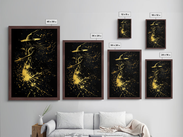 Ghost Tree with Golden Lights Metallic Gold Art | Creepy Haunted Forest Metal Art in a Real Wood Frame for Gothic Halloween Style