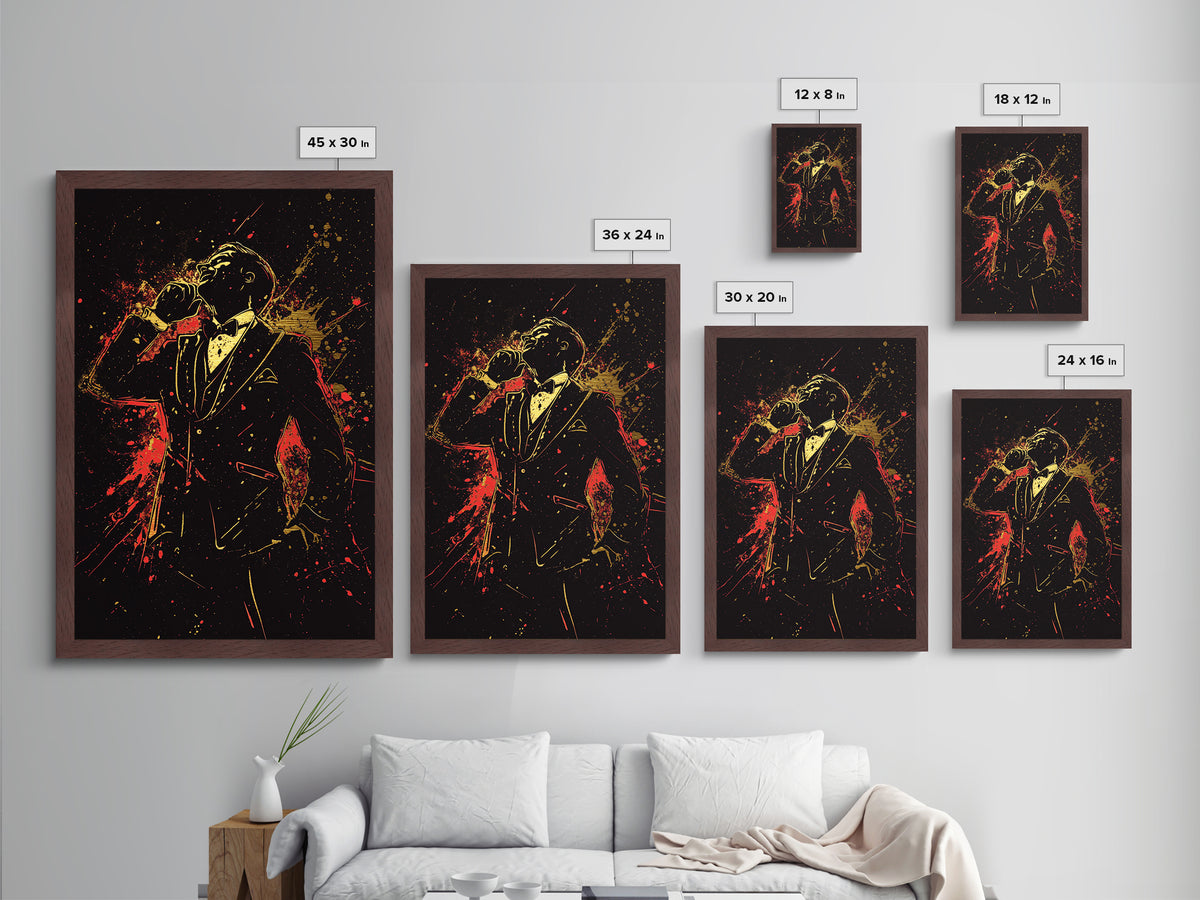 Gothic Vampire Gentleman Metallic Gold Art Metal Art – Haunted Horror Portrait in Real Wood Frame, Spooky Season Halloween Decor