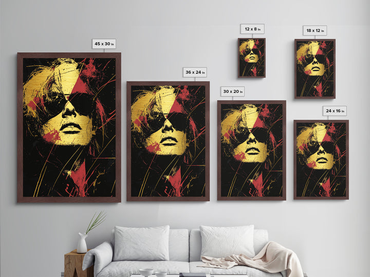 Spooky Glam Rocker Metallic Gold Art Metal Art – Gothic Punk Halloween Wall Print with Real Wood Frame, Creepy Haunted Decor