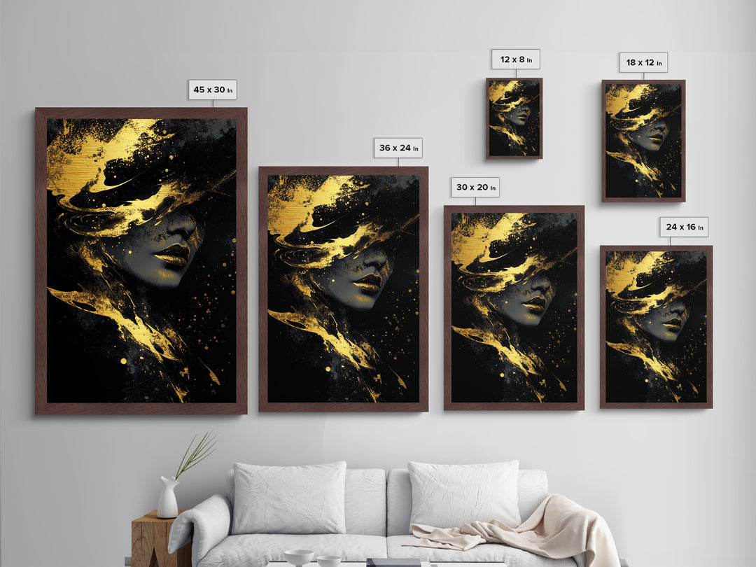 Witch Silhouette Metallic Gold Art, Haunted Gothic Metal Art Wall Hanging, Spooky Season Print in Handcrafted Wood Frame