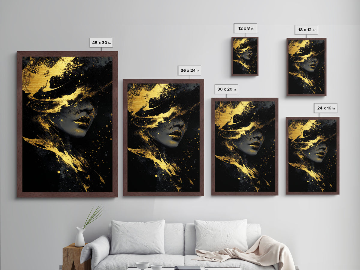 Witch Silhouette Metallic Gold Art, Haunted Gothic Metal Art Wall Hanging, Spooky Season Print in Handcrafted Wood Frame