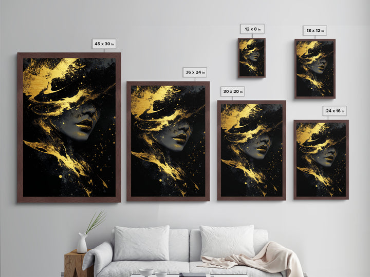 Witch Silhouette Metallic Gold Art, Haunted Gothic Metal Art Wall Hanging, Spooky Season Print in Handcrafted Wood Frame