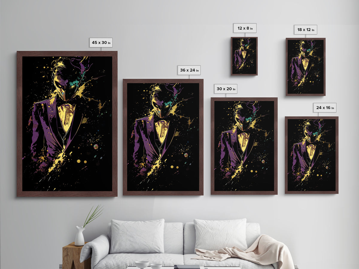 Masked Phantom Metallic Gold Art Metal Art Gothic Mysterious Tuxedo Haunted Portrait Wall Print with Real Wood Frame