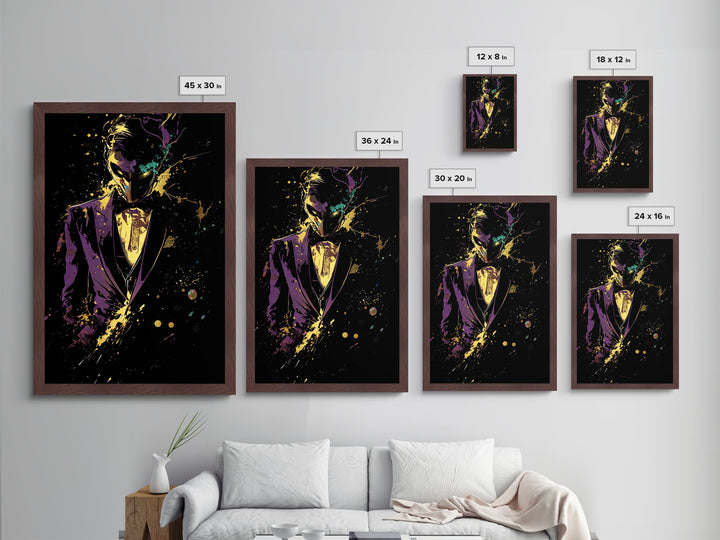 Masked Phantom Metallic Gold Art Metal Art Gothic Mysterious Tuxedo Haunted Portrait Wall Print with Real Wood Frame