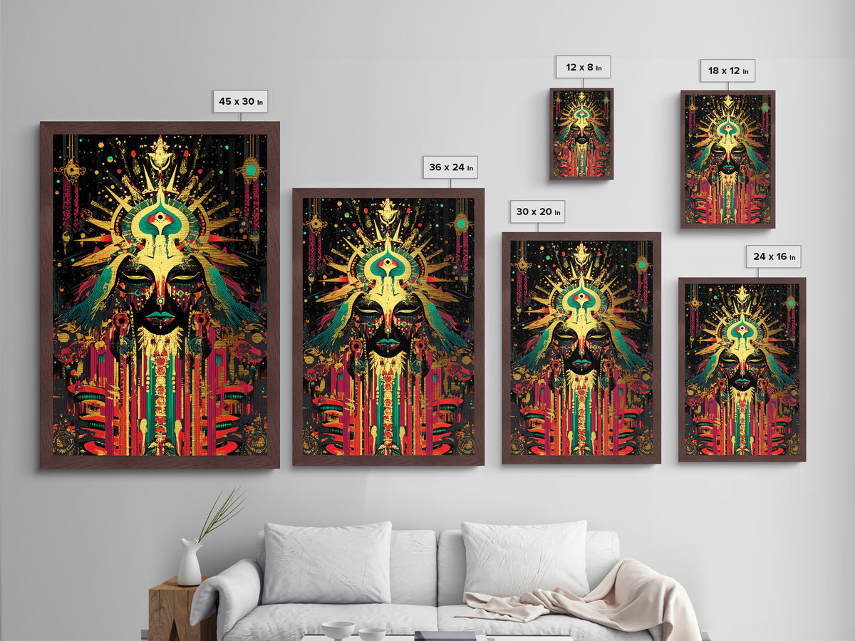 Occult Goddess Metallic Gold Art Metal Art Halloween Spooky Season Wall Art Vibrant Mystical Decor in a Real Wood Frame