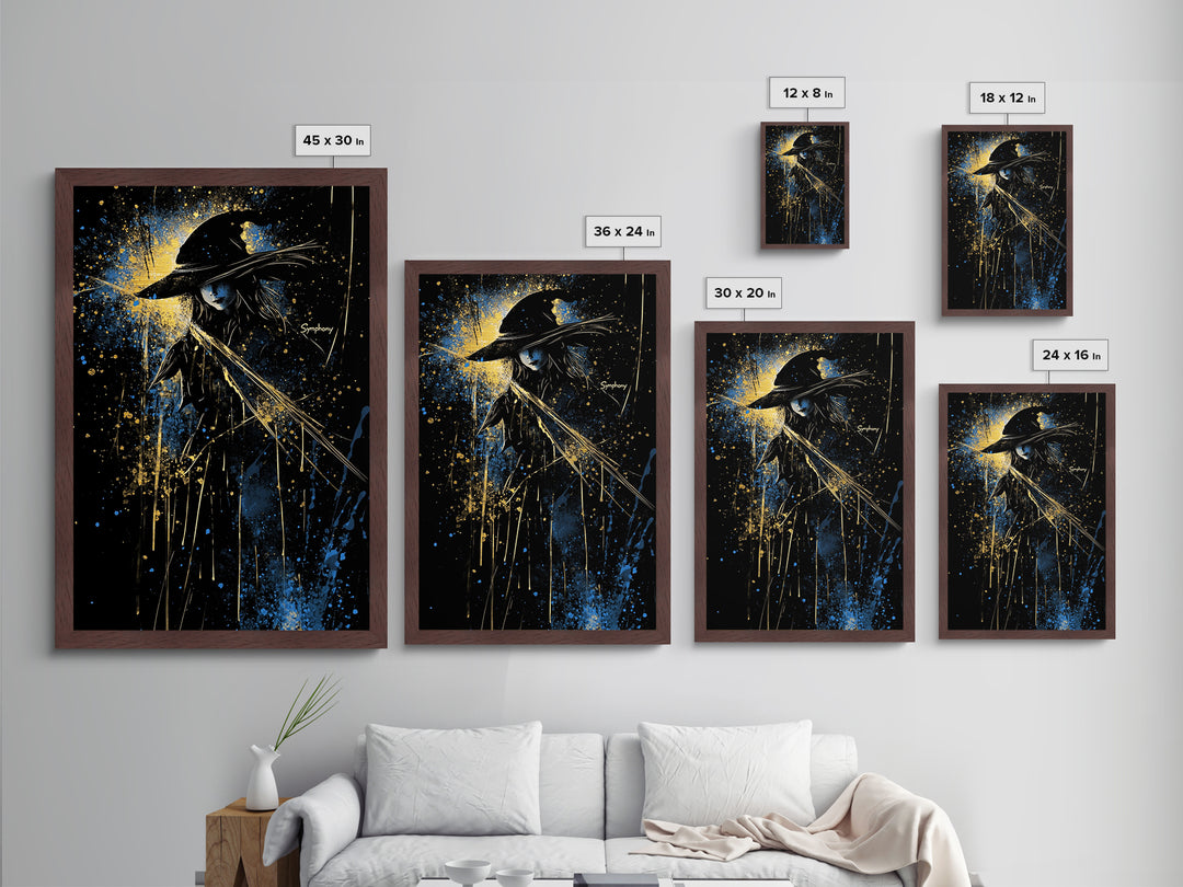 Witchy Gothic Halloween Wall Art Metallic Gold Art Metal Art Spooky Season Decor Portrait Framed in Solid Real Wood