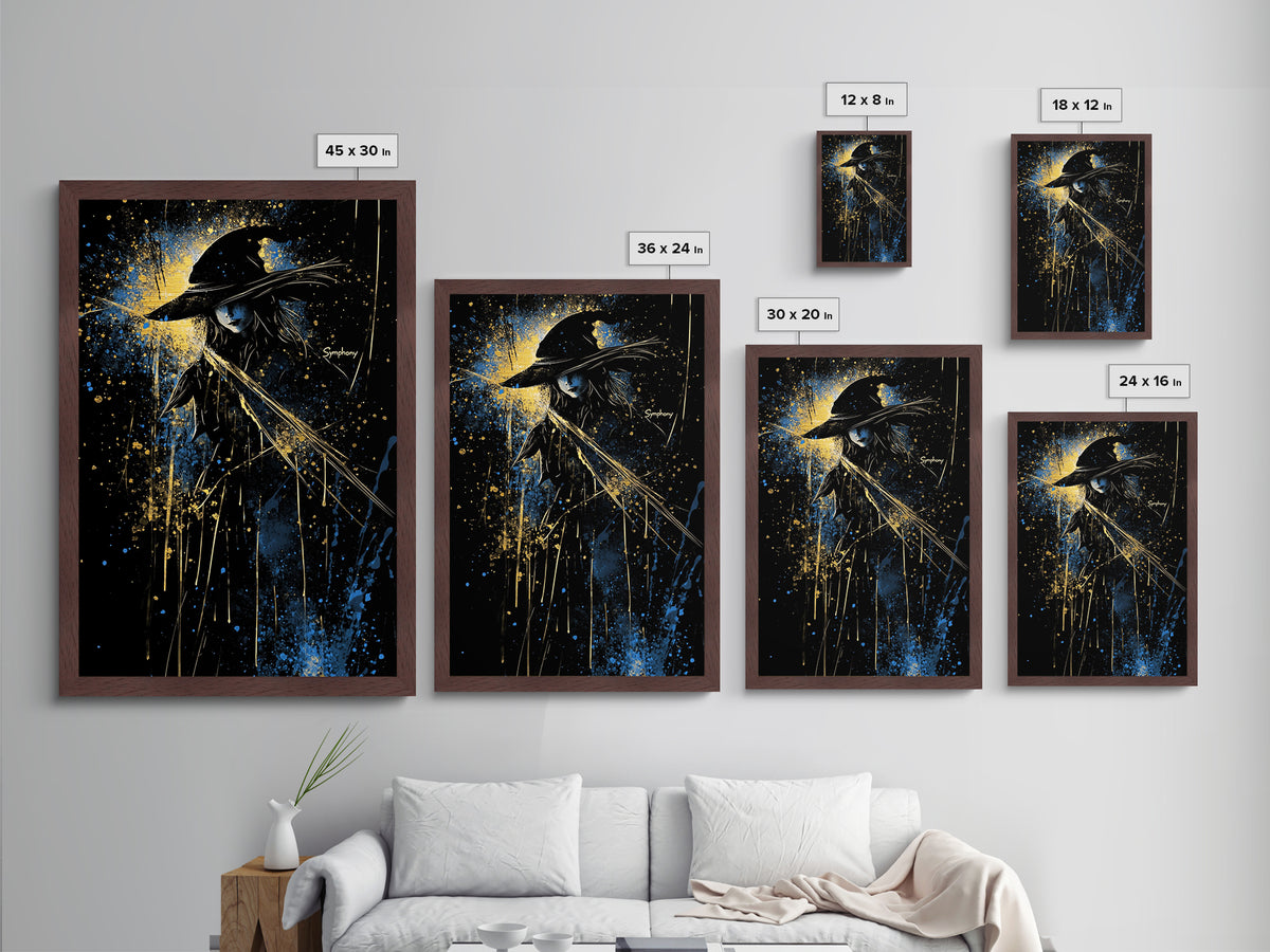 Witchy Gothic Halloween Wall Art Metallic Gold Art Metal Art Spooky Season Decor Portrait Framed in Solid Real Wood