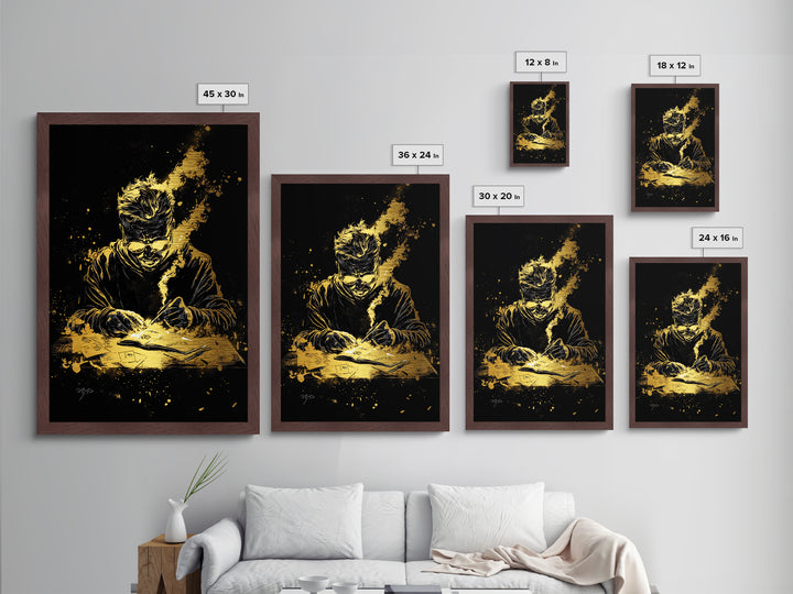 Haunted Writer Metallic Gold Art Metal Art Gothic Spooky Halloween Print with Real Wood Frame for Dark Academia Wall Decor