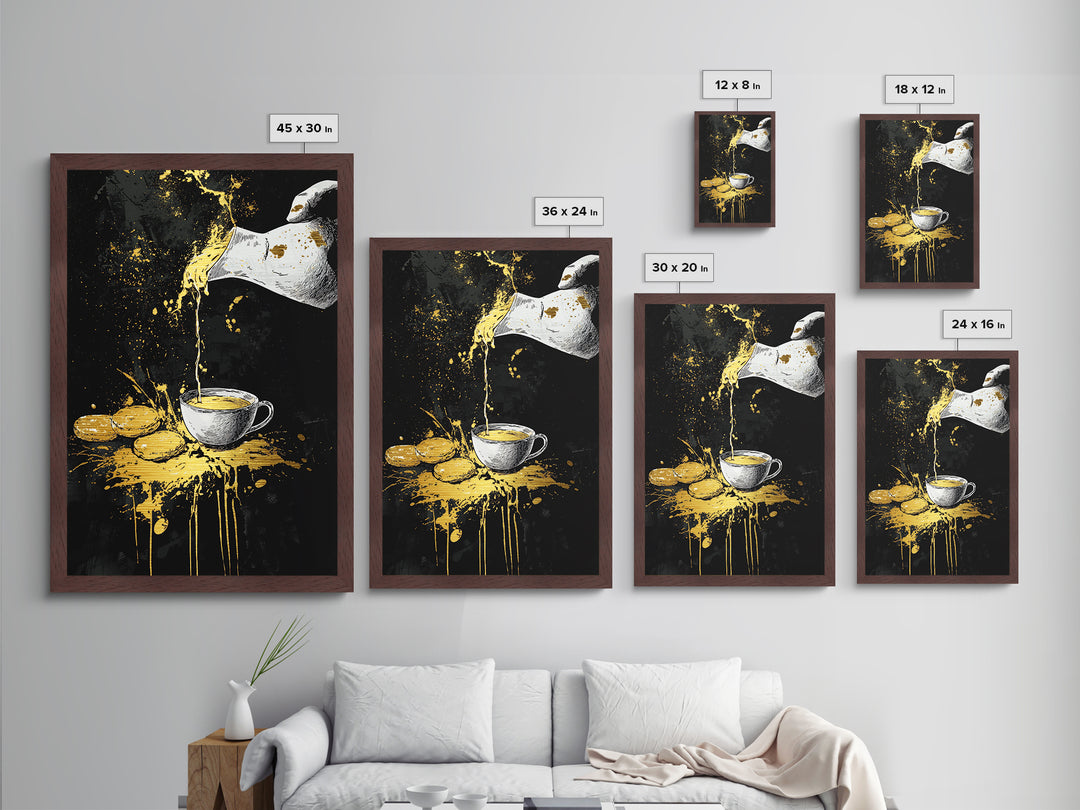 Witch’s Tea Metallic Gold Art Metal Art Gothic Halloween Print with Real Wood Frame Creepy Kitchen or Spooky Dining Room Decor