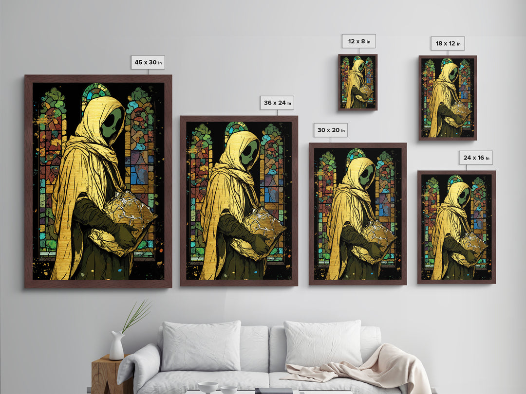 Chapel Phantom Metallic Gold Art Metal Art Gothic Haunted Halloween Spirit Print Framed in Real Wood for Creepy Horror Decor