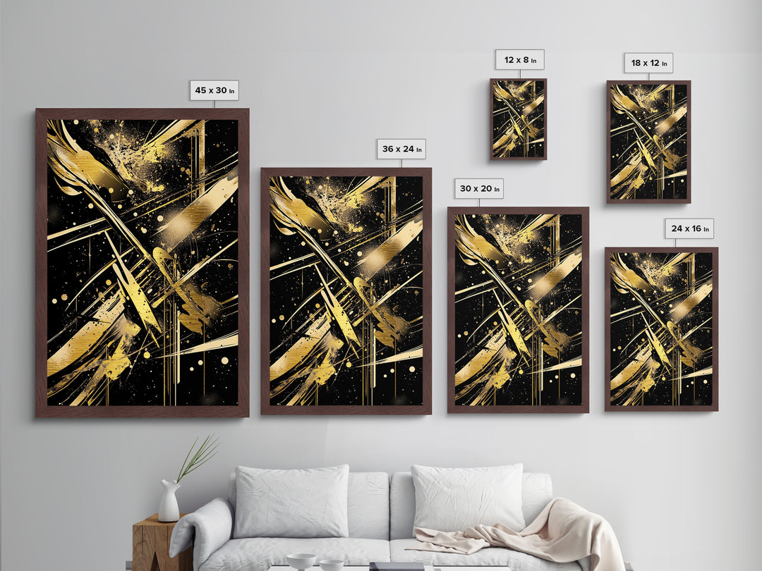 Abstract Haunted Geometry Metallic Gold Art Metal Art, Spooky Halloween Modern Gothic Wall Hanging with Real Wood Frame