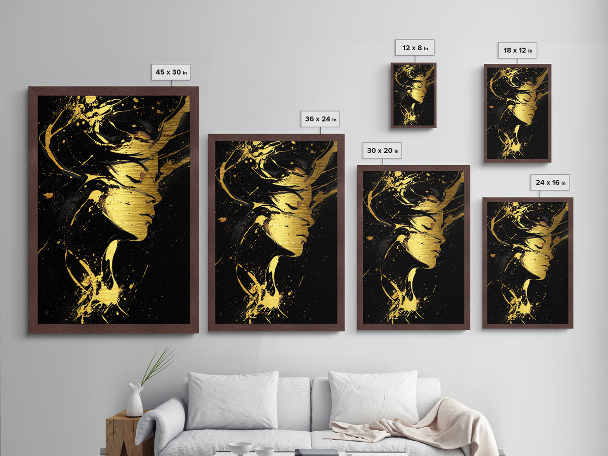 Haunted Woman in Golden Swirls, Halloween Metallic Gold Art Metal Art, Gothic Spooky Season Wall Hanging with Real Wood Frame