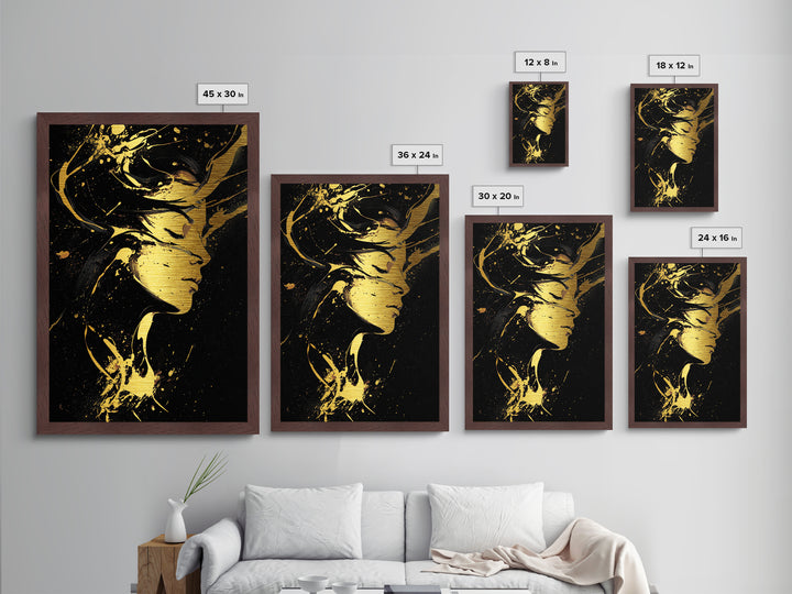Haunted Woman in Golden Swirls, Halloween Metallic Gold Art Metal Art, Gothic Spooky Season Wall Hanging with Real Wood Frame