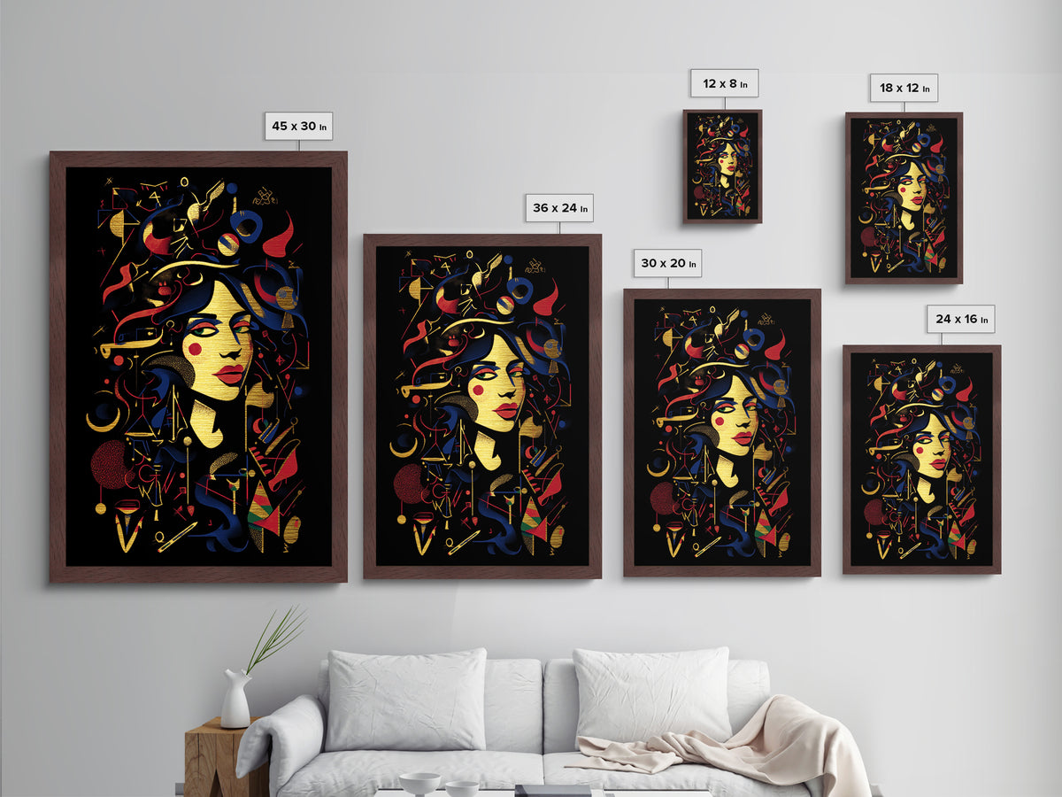 Haunted Witch Portrait Metallic Gold Art, Gothic Metal Art Wall Decor with Real Wood Frame, Spooky Halloween Home Accent