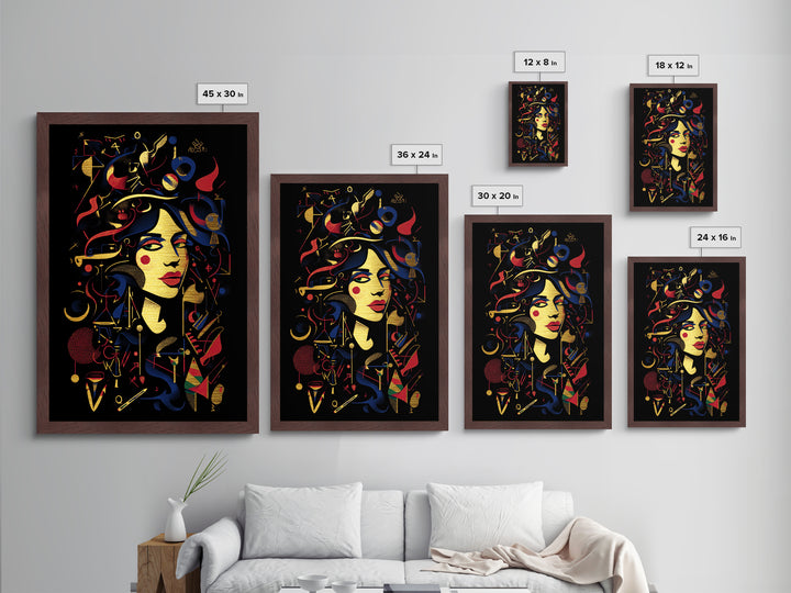 Haunted Witch Portrait Metallic Gold Art, Gothic Metal Art Wall Decor with Real Wood Frame, Spooky Halloween Home Accent
