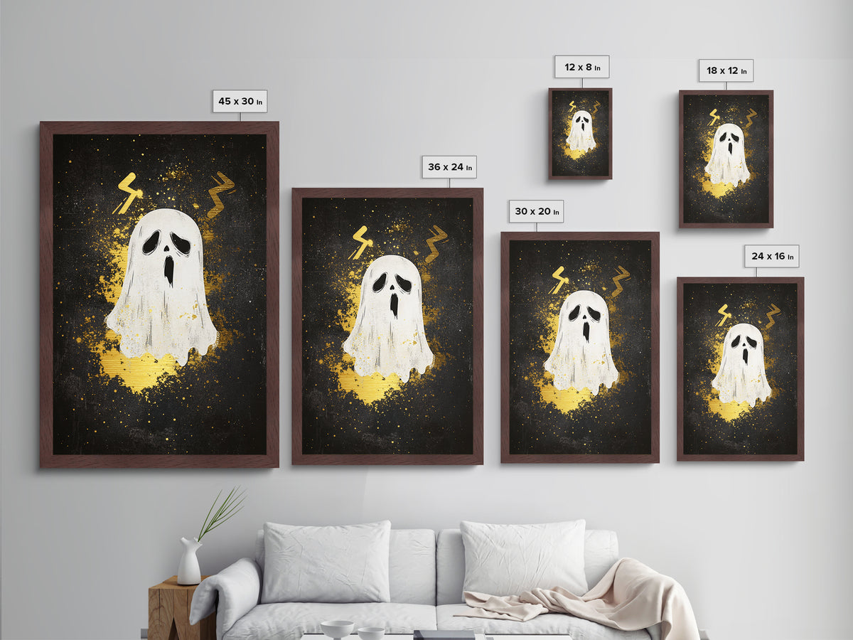 Ghostly Scream Metallic Gold Art Metal Art | Horror Halloween Wall Art With Real Wood Frame Gothic Haunted Decor