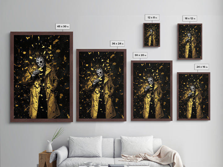Masked Phantom Metallic Gold Art, Creepy Horror Metal Art Framed In Solid Wood, Spooky Haunted Season Halloween Wall Artwork