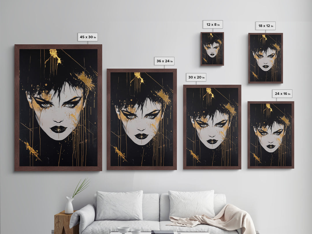 Gothic Vampire Portrait Metallic Gold Art Metal Art Halloween Spooky Season Wall Decor Framed In Real Wood