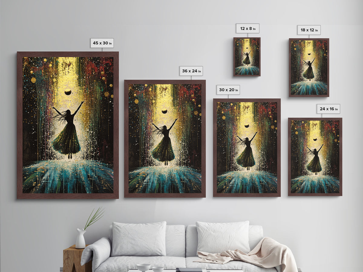 Mystical Witchy Silhouette Metallic Gold Art Metal Art | Enchanted Spooky Season Wall Hanging with Real Wood Frame