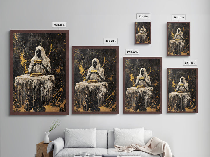 Witchy Sorceress Metallic Gold Art Metal Art, Halloween Wall Hanging with Real Wood Framing, Spooky Witch Decor