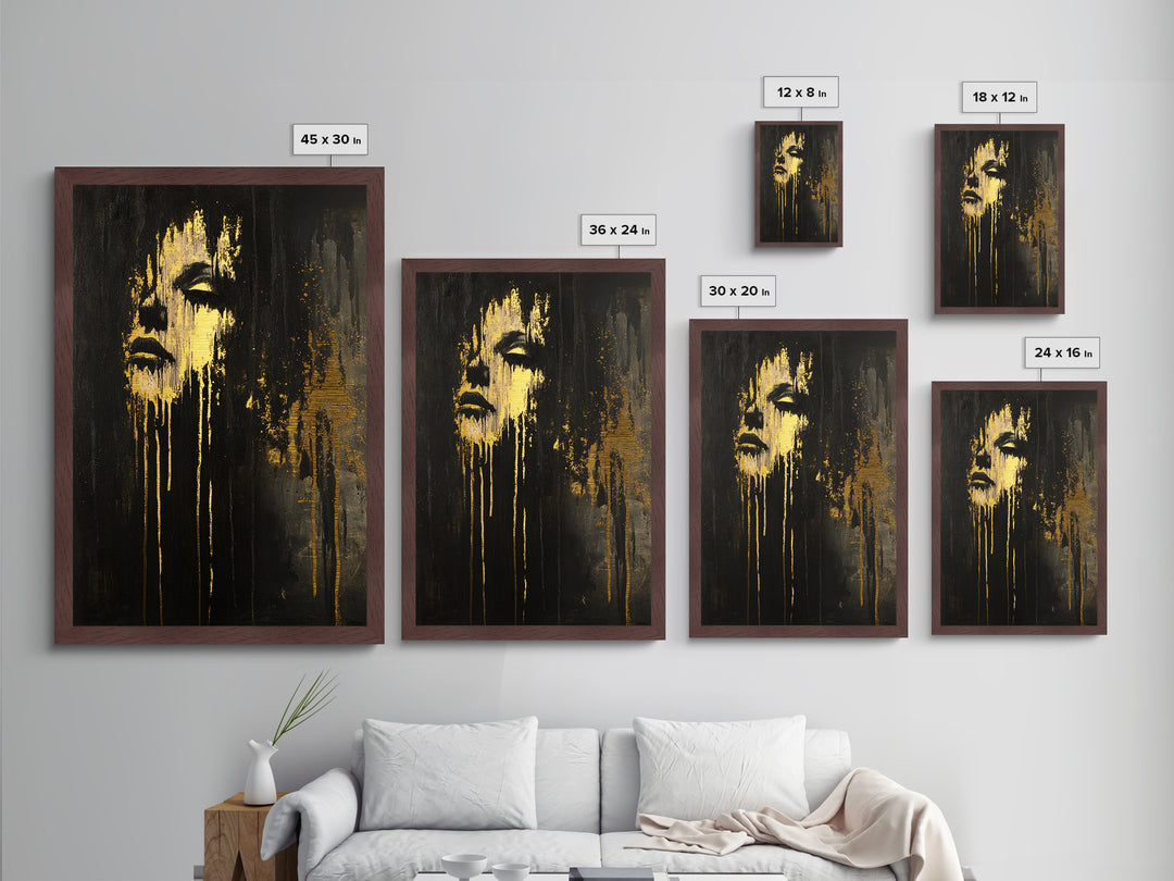 Ghostly Fading Face – Horror-Inspired Metallic Gold Art, Gothic Wall Metal Art, Spooky Season Artwork Framed with Real Wood