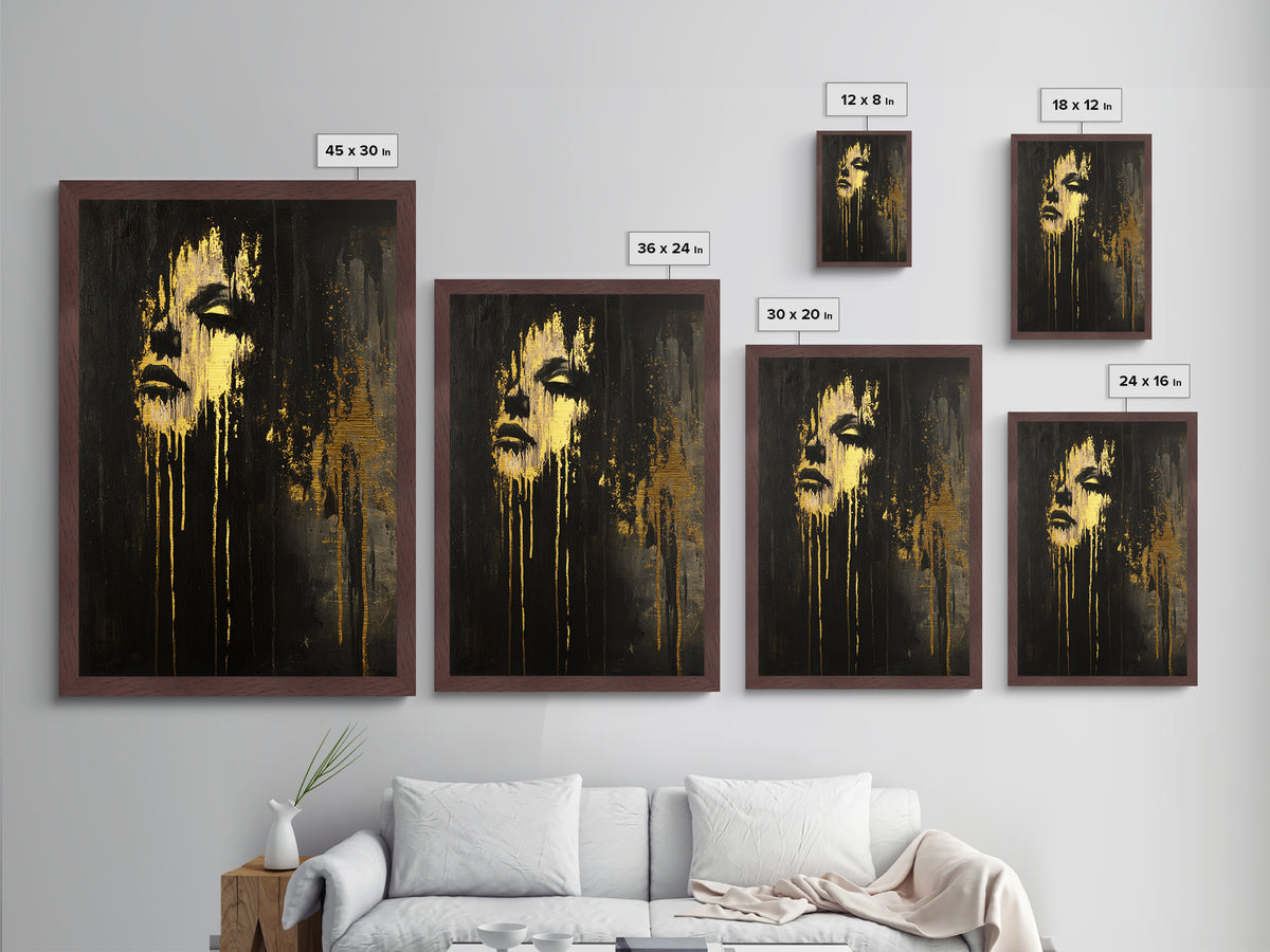 Ghostly Fading Face – Horror-Inspired Metallic Gold Art, Gothic Wall Metal Art, Spooky Season Artwork Framed with Real Wood
