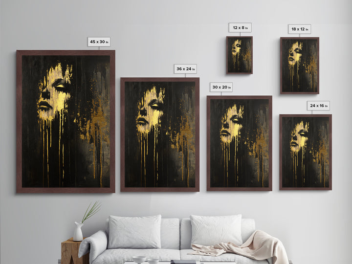 Ghostly Fading Face – Horror-Inspired Metallic Gold Art, Gothic Wall Metal Art, Spooky Season Artwork Framed with Real Wood