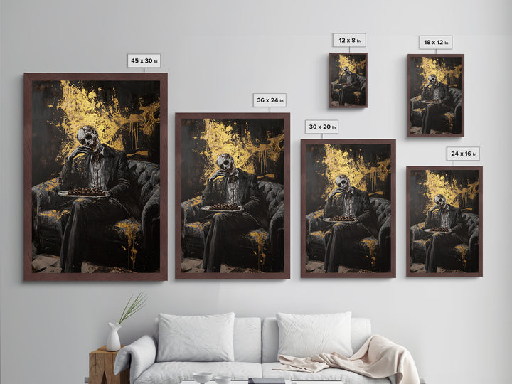 Skull Butler Metallic Gold Art, Gothic Horror Metal Art with Wooden Frame, Spooky Halloween Creepy Wall Decor Accent