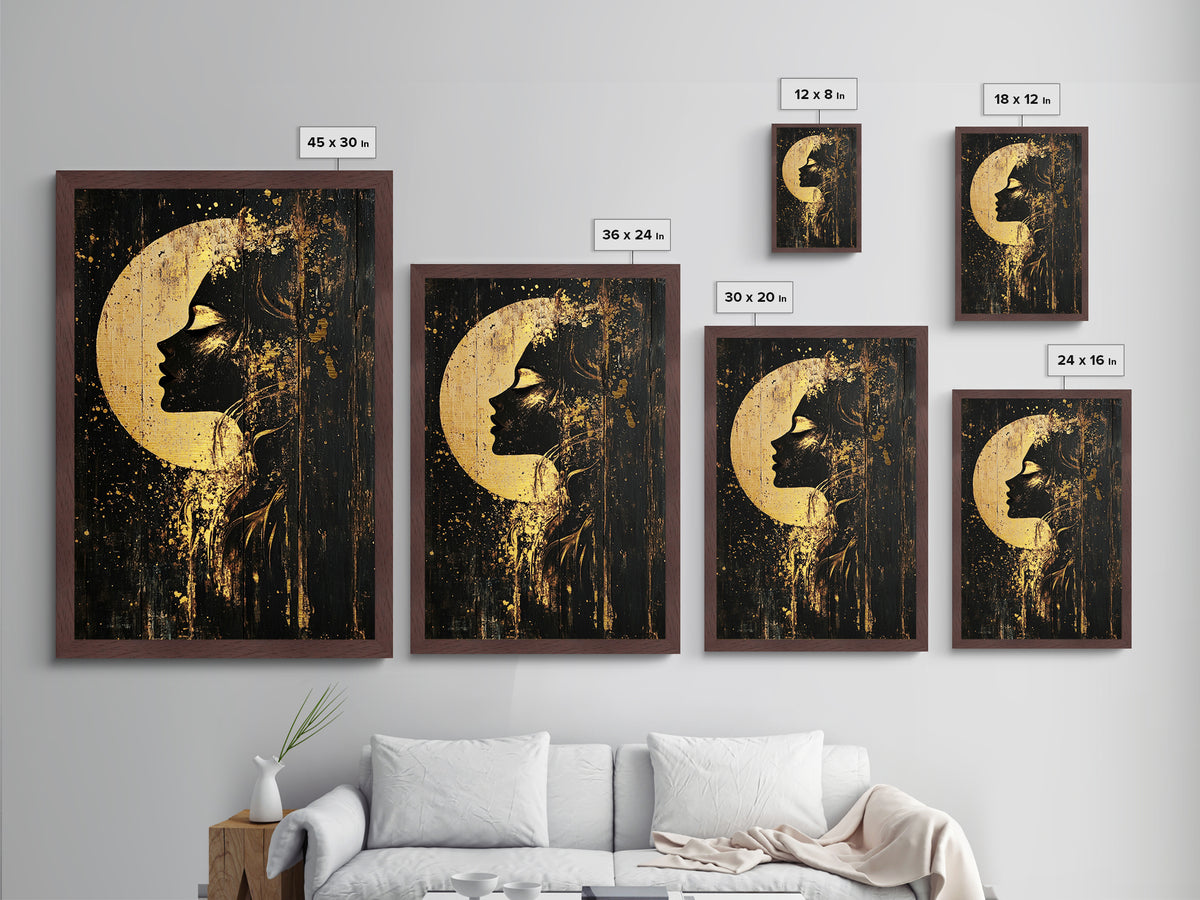 Moonlit Goddess Metallic Gold Art, Gothic Witchy Metal Art on Wood Frame, Spooky Halloween Season Wall Hanging Accent