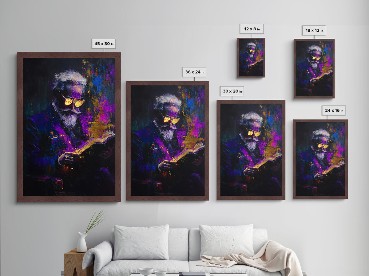 Haunted Scholar Metallic Gold Art Metal Art Gothic Halloween Painting with Real Wood Frame Spooky Reading Room Wall Decor