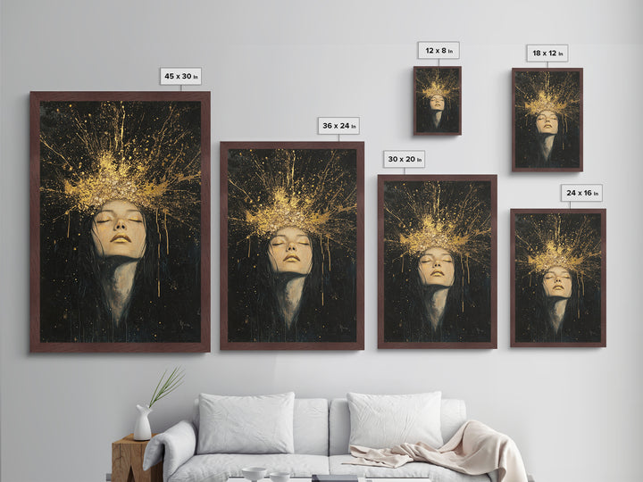 Witchy Crown Metallic Gold Art Metal Art Haunted Spells Halloween Portrait Framed in Real Wood Spooky Season Gothic Decor