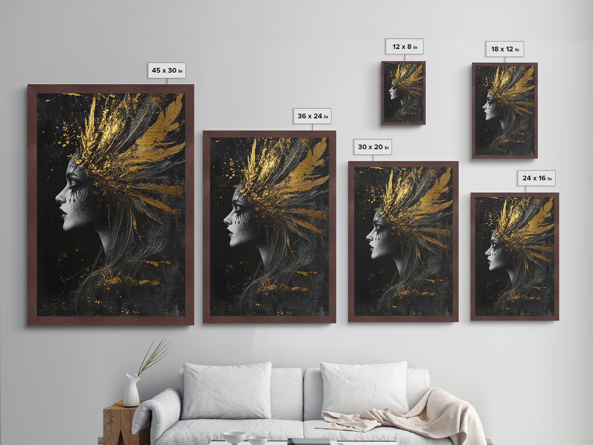Haunted Horror Metallic Gold Art Metal Art on Canvas Framed in Real Wood – Spooky Season Gothic Halloween Wall
