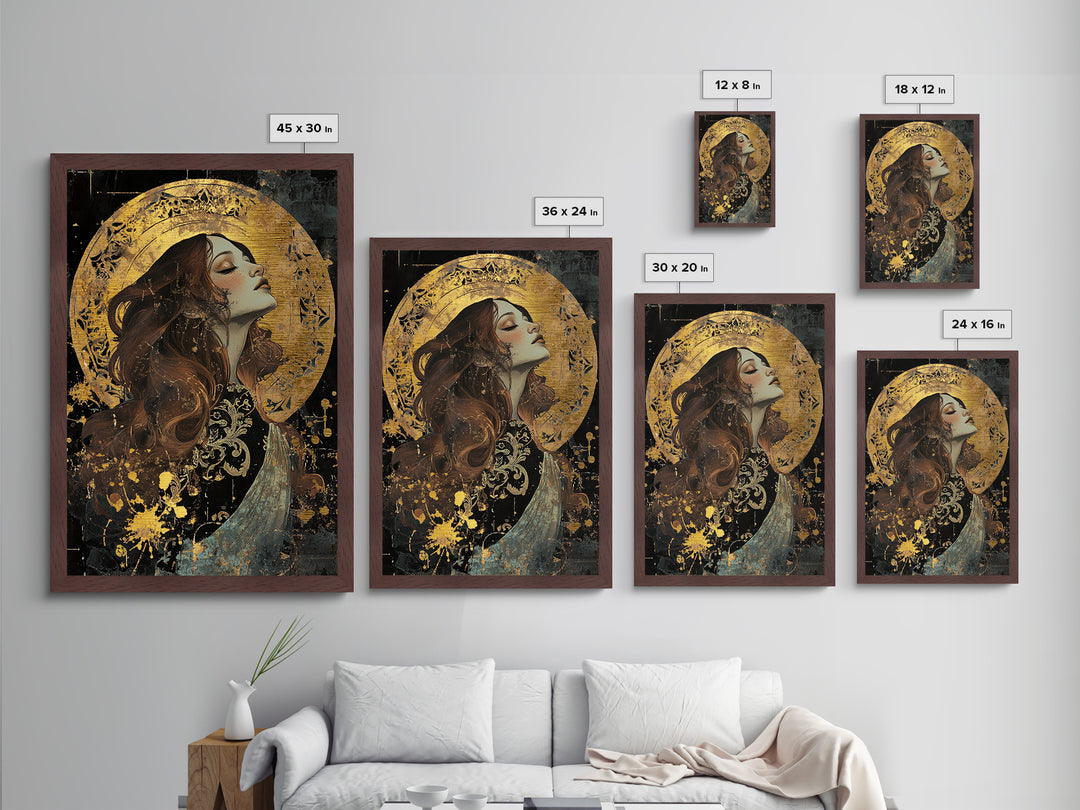 Metal Art Metallic Gold Art Gothic Witch Candle Scene – Halloween Spooky Season Print with Handmade Real Wood Frame