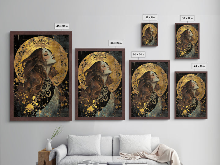 Metal Art Metallic Gold Art Gothic Witch Candle Scene – Halloween Spooky Season Print with Handmade Real Wood Frame