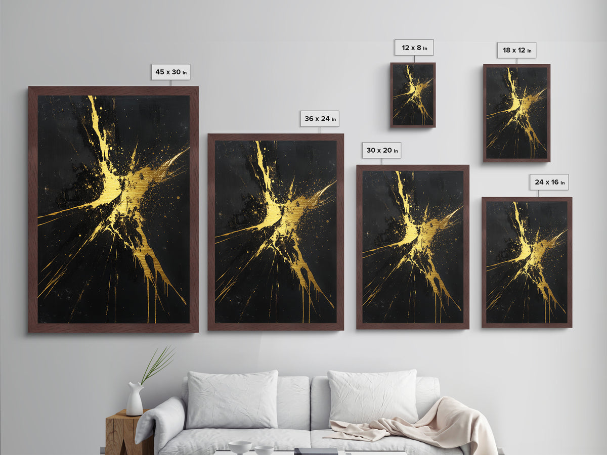 Metal Art Metallic Gold Halloween Wall Decor, Gothic Abstract Splatter Painting, Spooky Season Accent framed in real wood