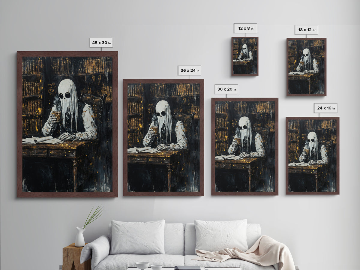 Gothic Librarian Metallic Gold Art, Creepy Masked Figure Metal Art Painting, Dark Halloween Home Decor framed with real wood