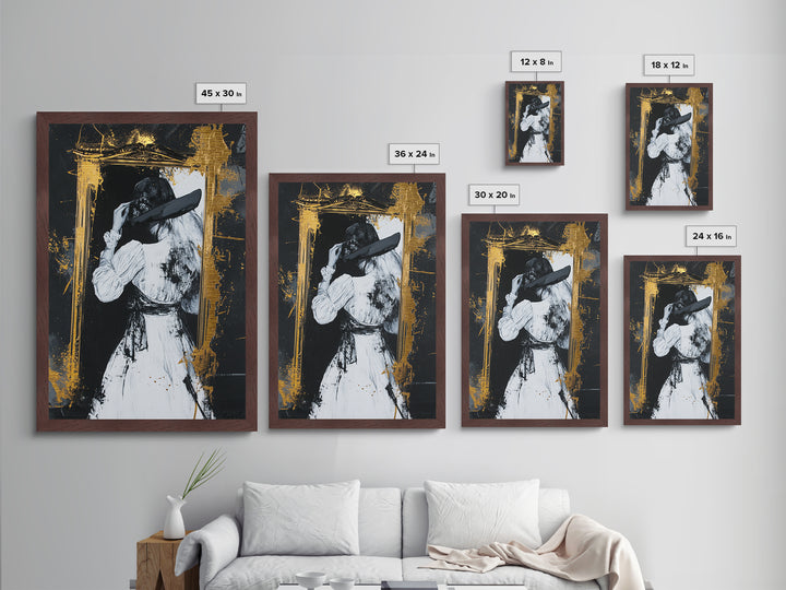 Witchy Gothic Lady Metallic Gold Art, Haunted Mirror Scene Metal Art Painting, Spooky Halloween Decor framed with wood detail