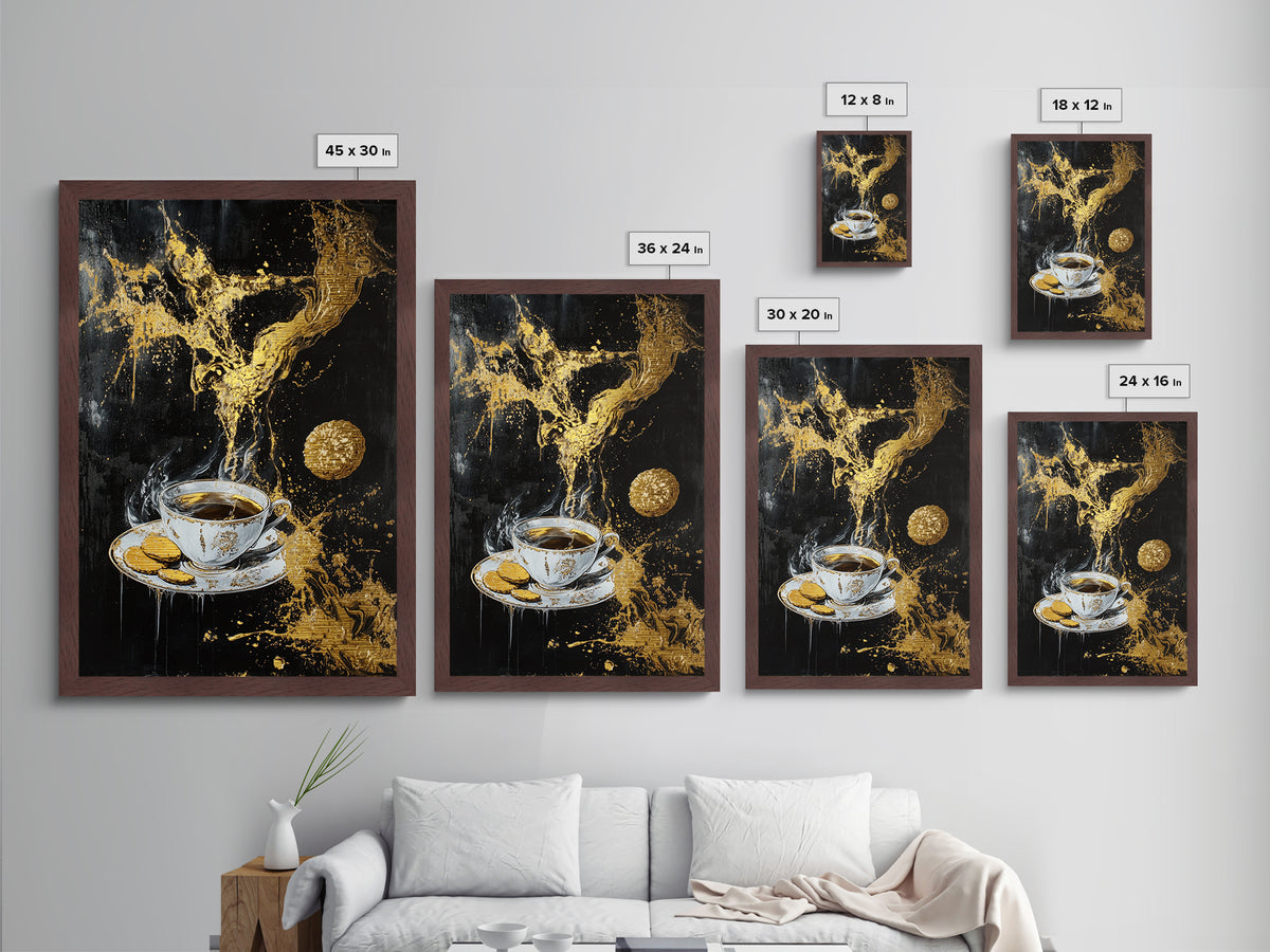 Haunted Coffee and Cookies Scene, Metallic Gold Art, Spooky Kitchen Witch Metal Art with Real Wood Frame Halloween Decor