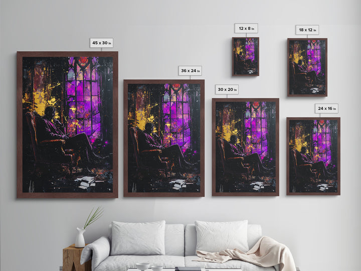 Gothic Vampire Study Metallic Gold Art, Haunted Horror Portrait Metal Art, Halloween Wall Decor with Real Wood Frame