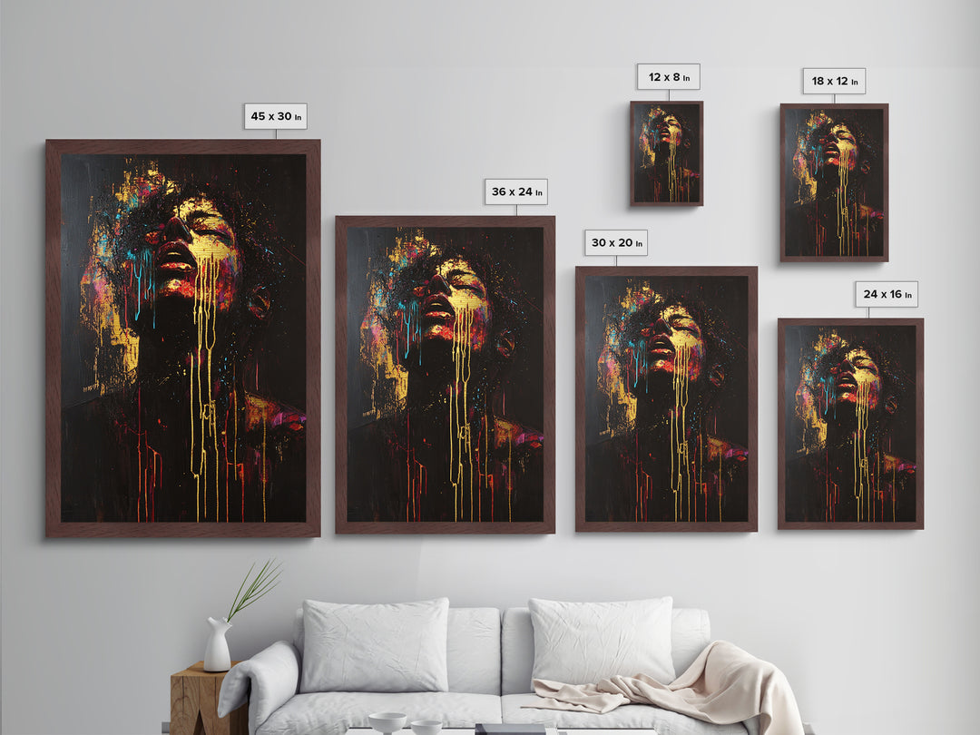 Vibrant Horror Scream Metallic Gold Art Metal Art Creepy Spooky Halloween Abstract Wall Art in real wood handcrafted frame