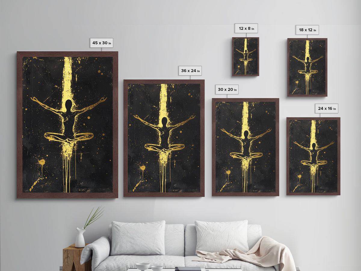 Meditative Silhouette with Golden Aura – Metallic Gold Art, Spiritual Halloween Metal Art, Spooky Season Wall Piece in Wood Frame