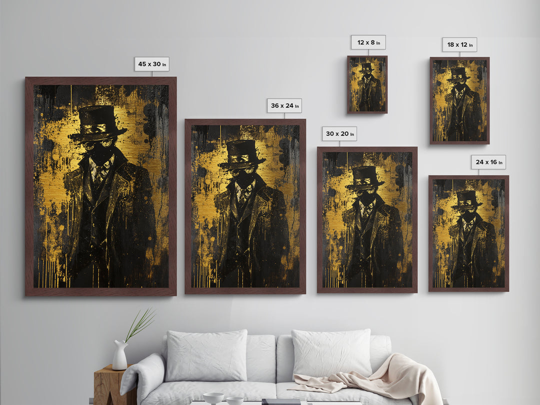 Victorian Gentleman Silhouette | Haunted Gothic Metallic Gold Art, Metal Art, Halloween Paranormal Decor with Real Wood Framing