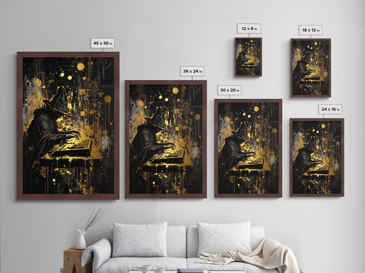 Witch Hacker Spooky Season Wall Decor, Metallic Gold Art Metal Art, Creepy Haunted Painting with Real Wood Frame