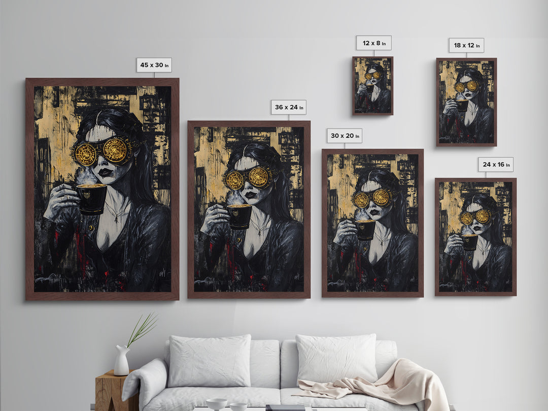 Steampunk Witch Metallic Gold Art, Spooky Gothic Metal Art Portrait, Halloween Wall Hanging with Real Wood Frame